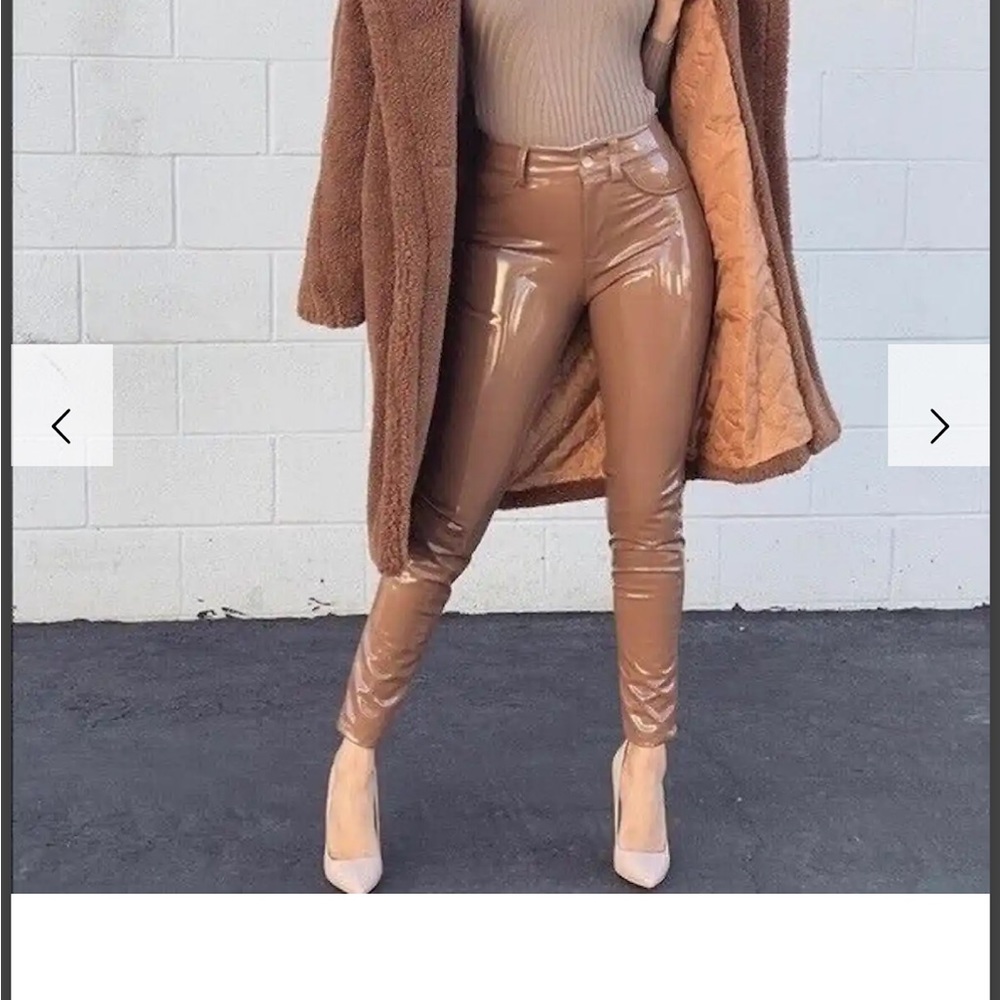 Wore once. HOUSE OF CB 'Haridan' Coffee Brown Patent Stretch Vinyl Trou